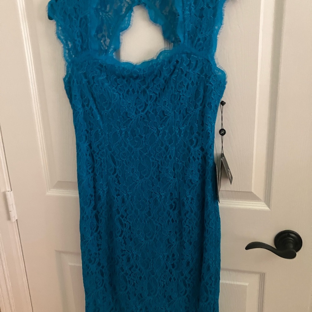Adrianna Papell Teal Lace Midi Dresses